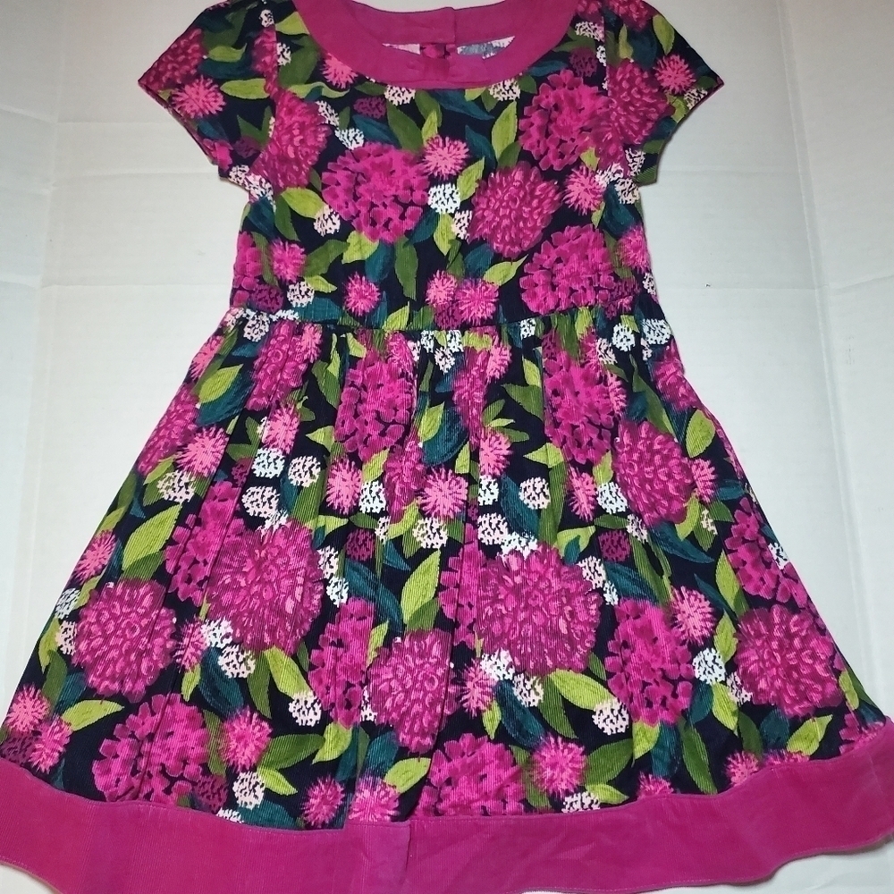Vintage Gymboree Plum Pony Magenta Green Floral Corduroy Bow Dress 5T Girls